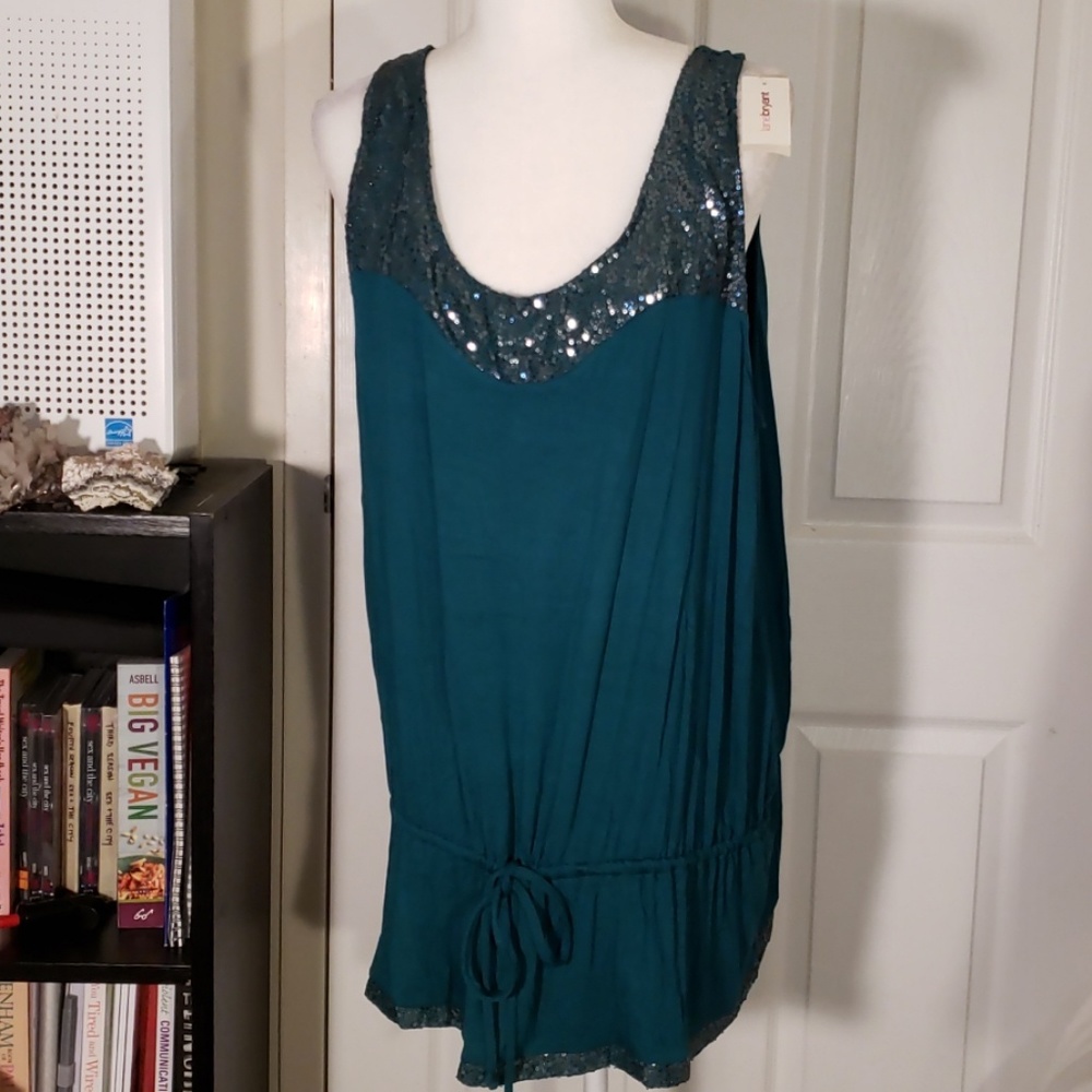 NWT Lane Bryant sequined teal drawstring top 24